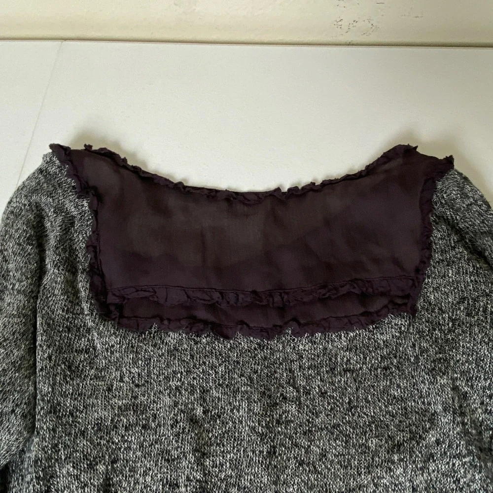 Free People Marled Knit Women Tunic S Grey Linen Ruffle Bib Button Peplum Top